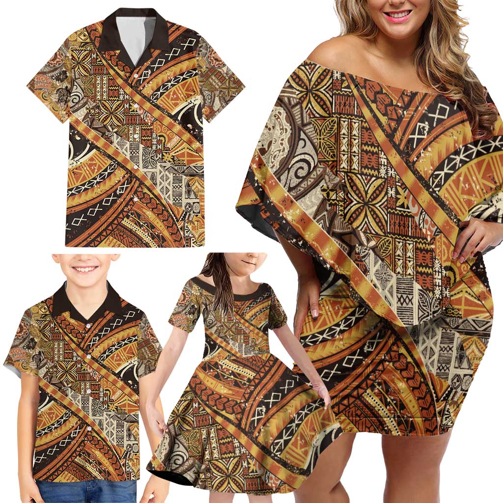Hawaiian Style Tapa Family Matching Off Shoulder Short Dress and Hawaiian Shirt Vintage Seamless Pattern - Polynesian Pride