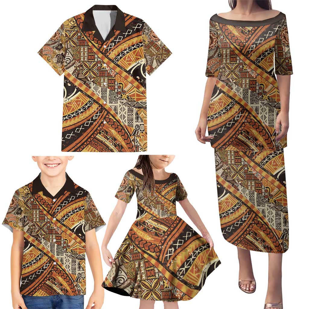Hawaiian Style Tapa Family Matching Puletasi and Hawaiian Shirt Vintage Seamless Pattern - Polynesian Pride