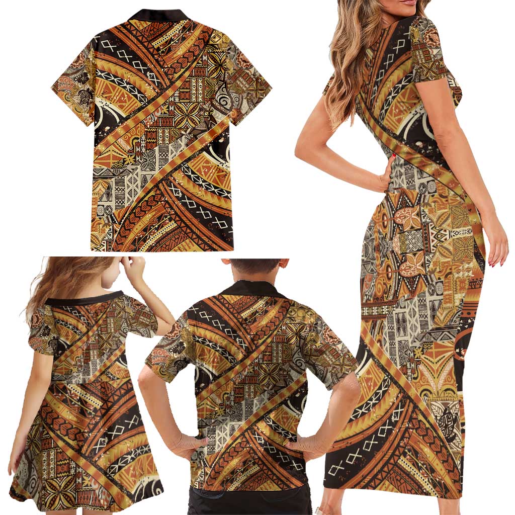 Hawaiian Style Tapa Family Matching Short Sleeve Bodycon Dress and Hawaiian Shirt Vintage Seamless Pattern - Polynesian Pride