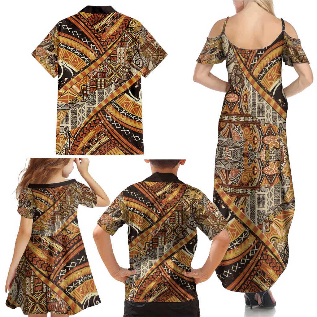 Hawaiian Style Tapa Family Matching Summer Maxi Dress and Hawaiian Shirt Vintage Seamless Pattern - Polynesian Pride