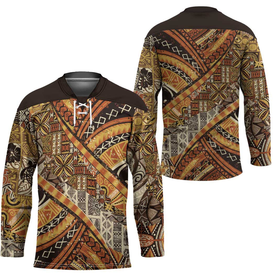 Hawaiian Style Tapa Hockey Jersey Vintage Seamless Pattern - Polynesian Pride