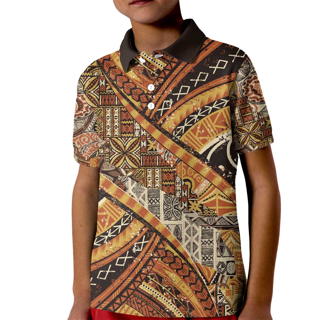Hawaiian Style Tapa Kid Polo Shirt Vintage Seamless Pattern - Polynesian Pride