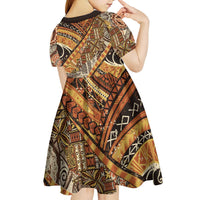 Hawaiian Style Tapa Kid Short Sleeve Dress Vintage Seamless Pattern LT9 - Polynesian Pride