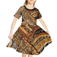 Hawaiian Style Tapa Kid Short Sleeve Dress Vintage Seamless Pattern LT9 - Polynesian Pride