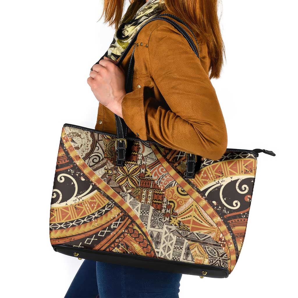 Hawaiian Style Tapa Leather Tote Bag Vintage Seamless Pattern - Polynesian Pride