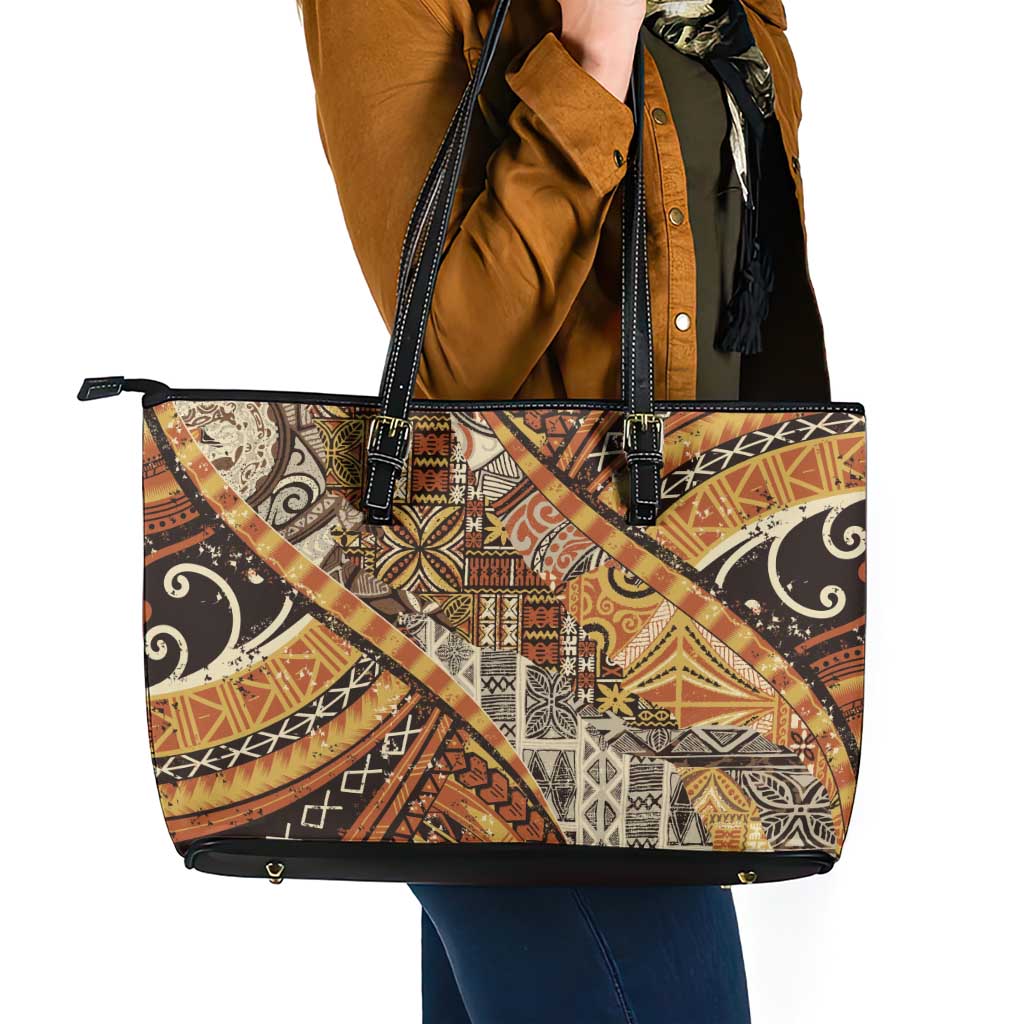 Hawaiian Style Tapa Leather Tote Bag Vintage Seamless Pattern - Polynesian Pride