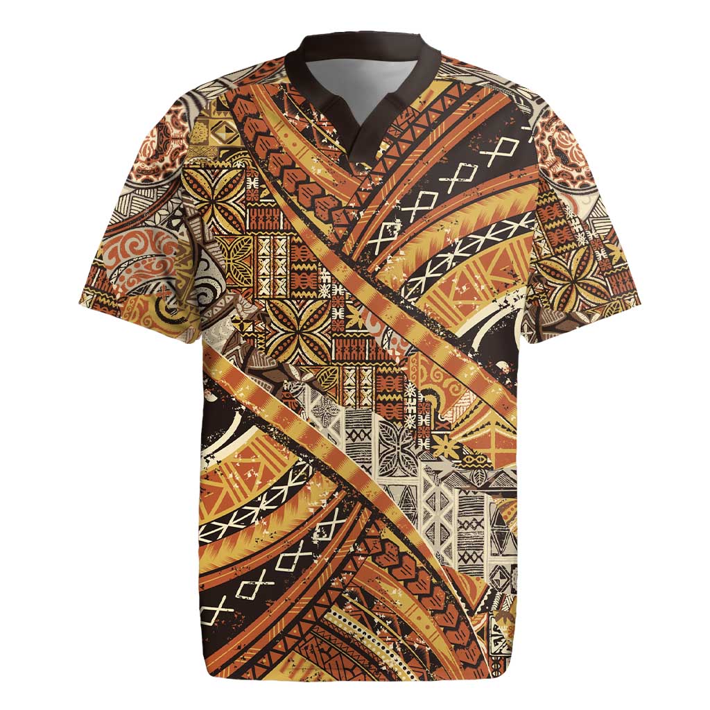 Hawaiian Style Tapa Rugby Jersey Vintage Seamless Pattern - Polynesian Pride