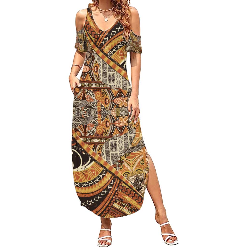 Hawaiian Style Tapa Summer Maxi Dress Vintage Seamless Pattern - Polynesian Pride