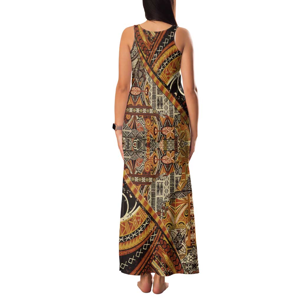 Hawaiian Style Tapa Tank Maxi Dress Vintage Seamless Pattern - Polynesian Pride