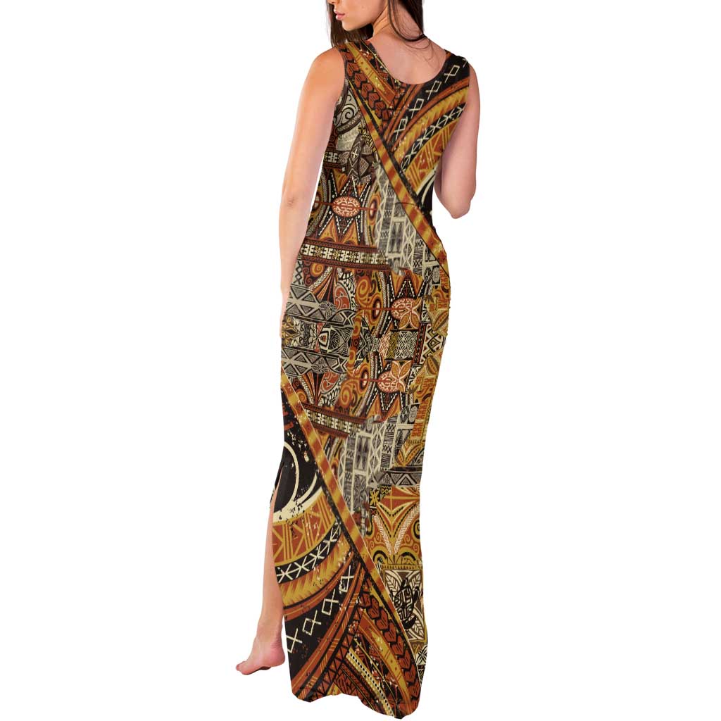 Hawaiian Style Tapa Tank Maxi Dress Vintage Seamless Pattern - Polynesian Pride