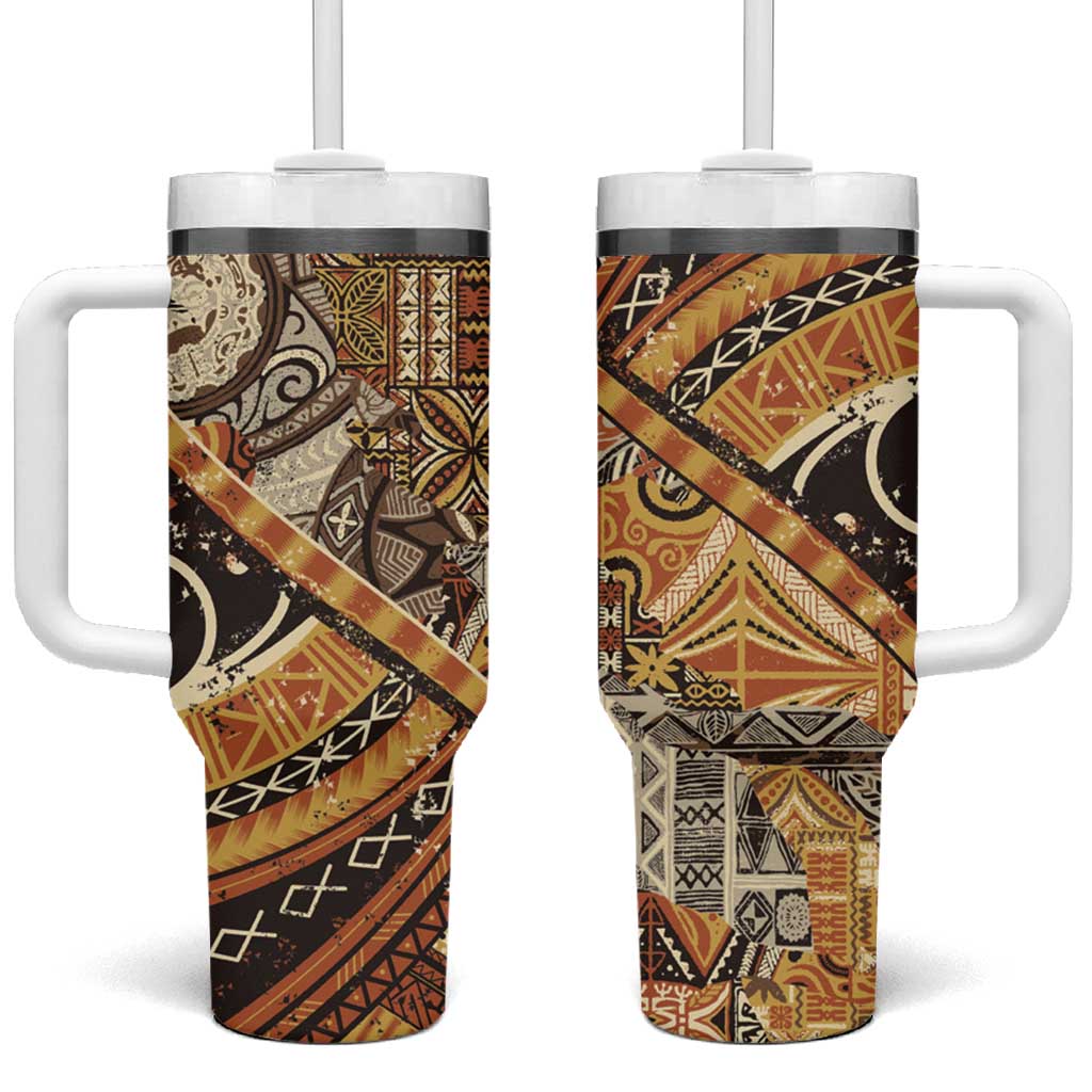 Hawaiian Style Tapa Tumbler With Handle Vintage Seamless Pattern - Polynesian Pride