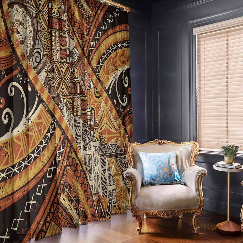 Hawaiian Style Tapa Window Curtain Vintage Seamless Pattern - Polynesian Pride