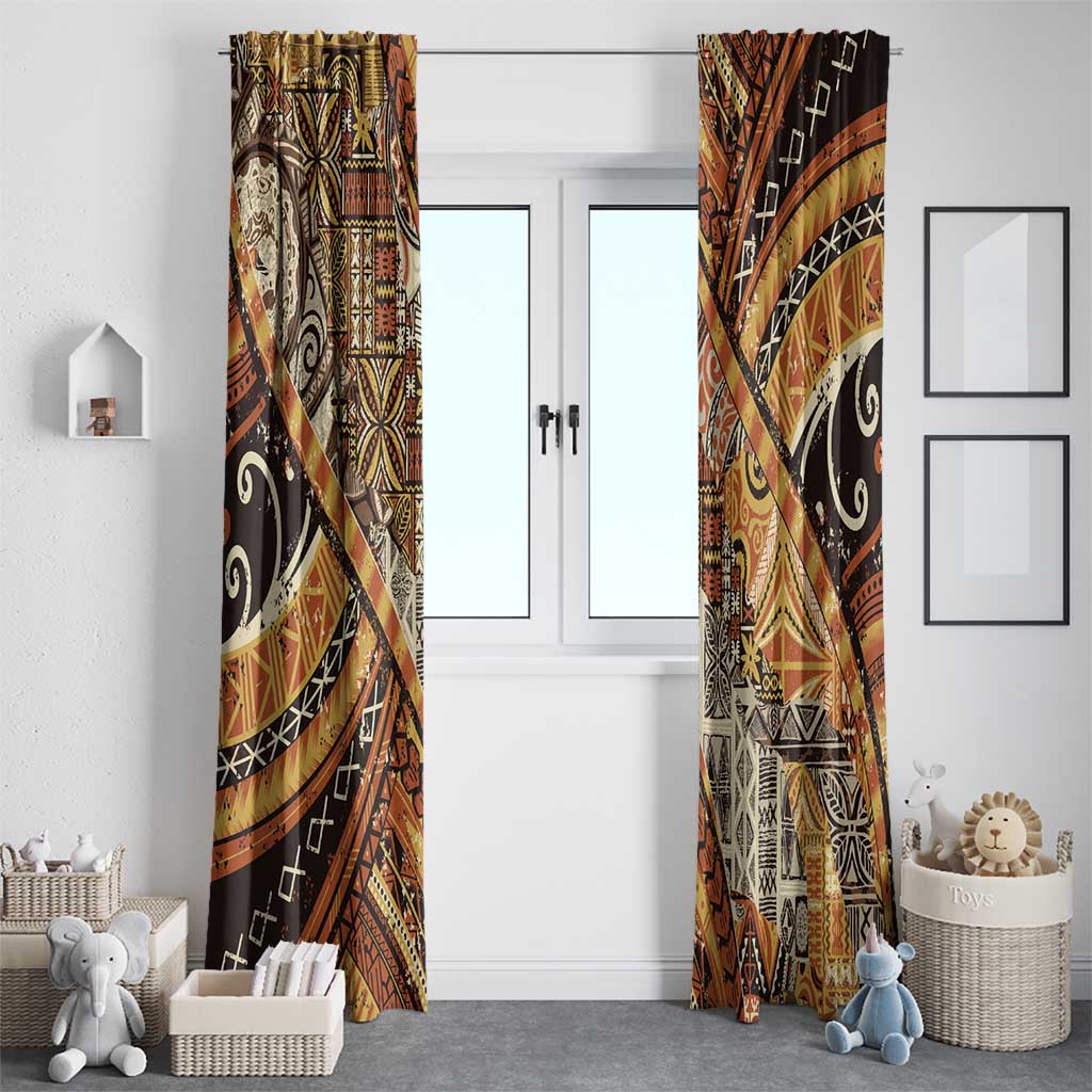 Hawaiian Style Tapa Window Curtain Vintage Seamless Pattern - Polynesian Pride