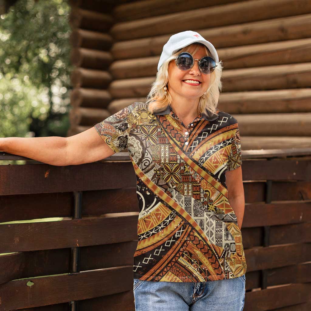Hawaiian Style Tapa Women Polo Shirt Vintage Seamless Pattern - Polynesian Pride