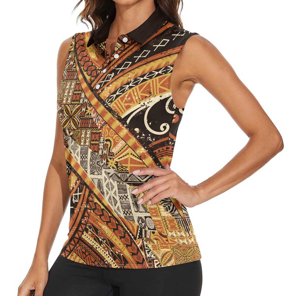Hawaiian Style Tapa Women Sleeveless Polo Shirt Vintage Seamless Pattern - Polynesian Pride