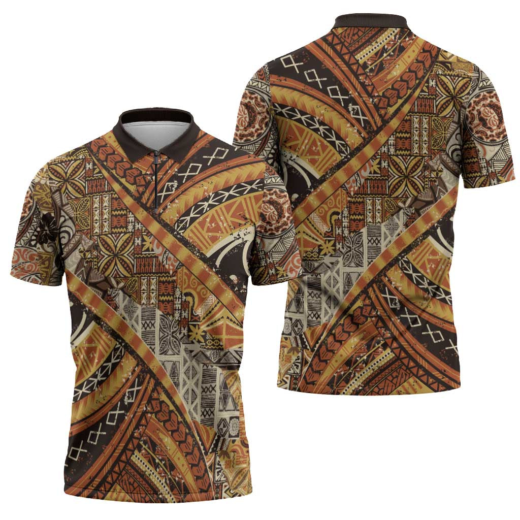 Hawaiian Style Tapa Zipper Polo Shirt Vintage Seamless Pattern - Polynesian Pride