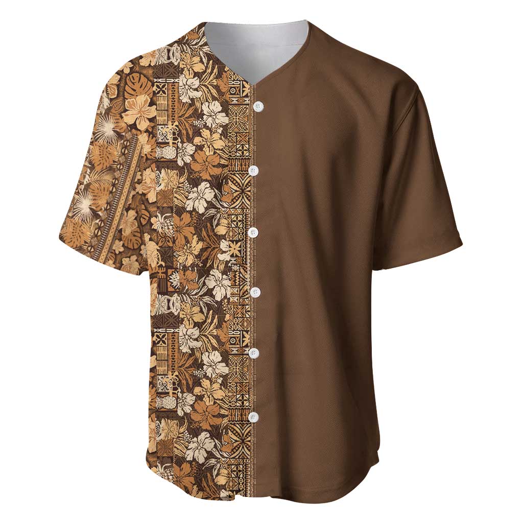 Hawaiian Tribal Elements Hibiscus Baseball Jersey Gold Pattern - Polynesian Pride