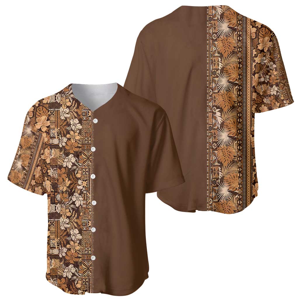 Hawaiian Tribal Elements Hibiscus Baseball Jersey Gold Pattern - Polynesian Pride