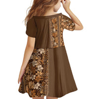 Hawaiian Tribal Elements Hibiscus Family Matching Off Shoulder Short Dress and Hawaiian Shirt Gold Pattern - Polynesian Pride
