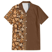 Hawaiian Tribal Elements Hibiscus Family Matching Puletasi and Hawaiian Shirt Gold Pattern - Polynesian Pride