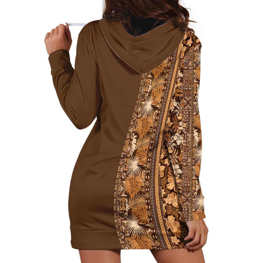 Hawaiian Tribal Elements Hibiscus Hoodie Dress Gold Pattern - Polynesian Pride