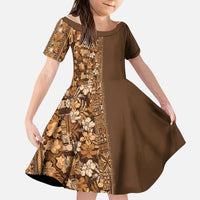 Hawaiian Tribal Elements Hibiscus Kid Short Sleeve Dress Gold Pattern - Polynesian Pride