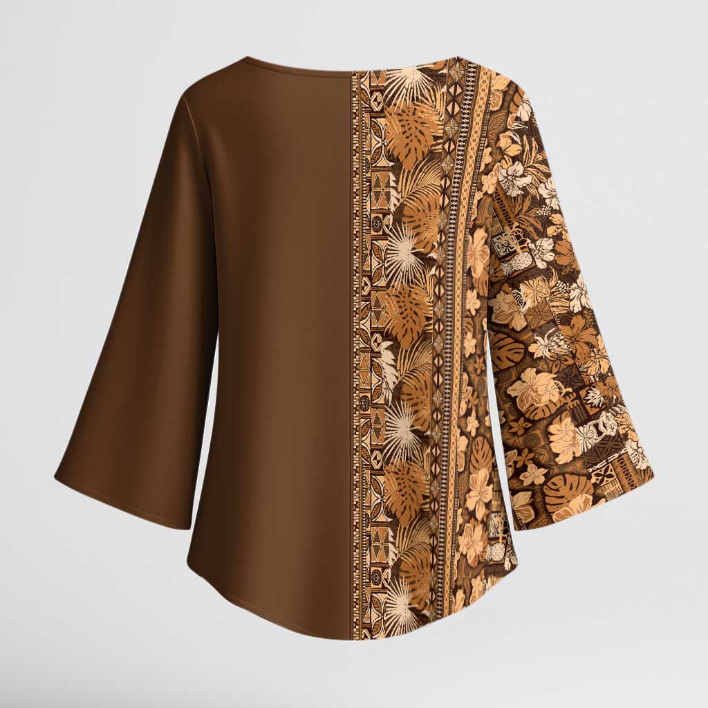 Hawaiian Tribal Elements Hibiscus Kimono Sleeve Blouse Gold Pattern - Polynesian Pride