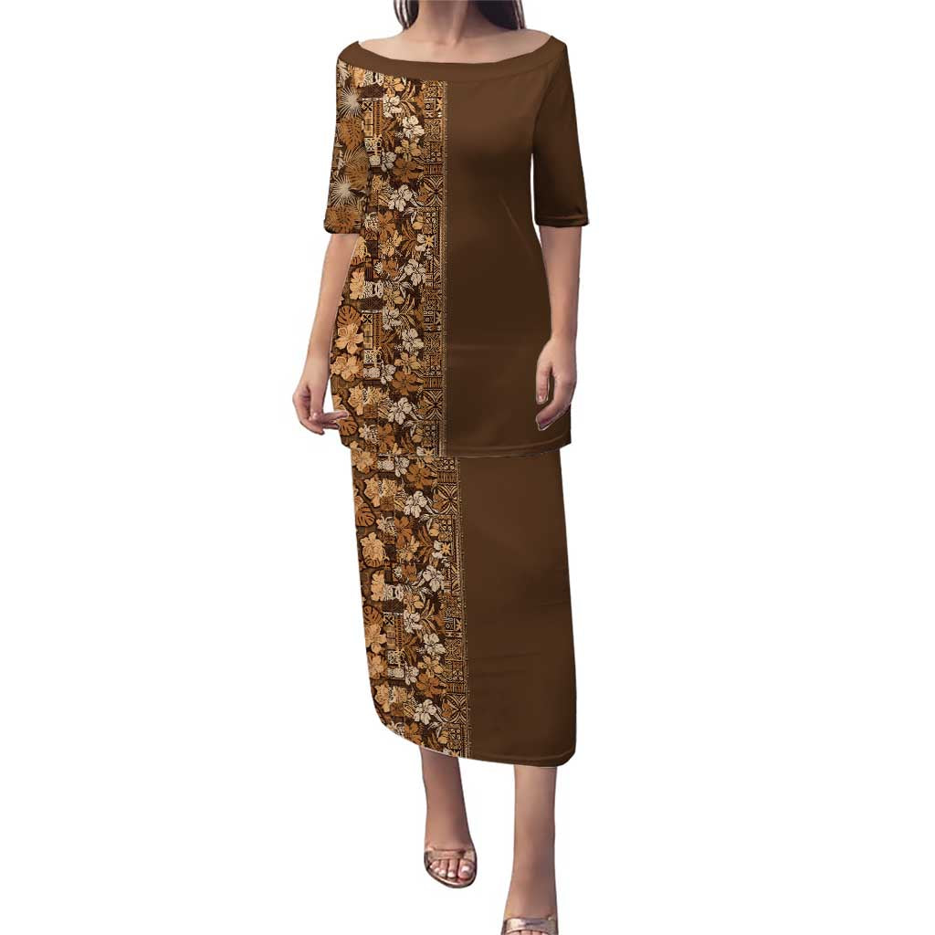 Hawaiian Tribal Elements Hibiscus Puletasi Gold Pattern - Polynesian Pride