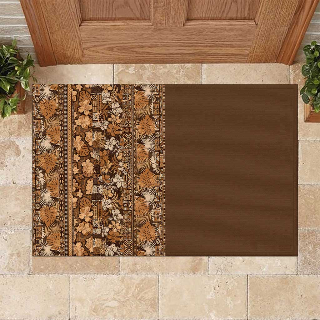Hawaiian Tribal Elements Hibiscus Rubber Doormat Gold Pattern - Polynesian Pride