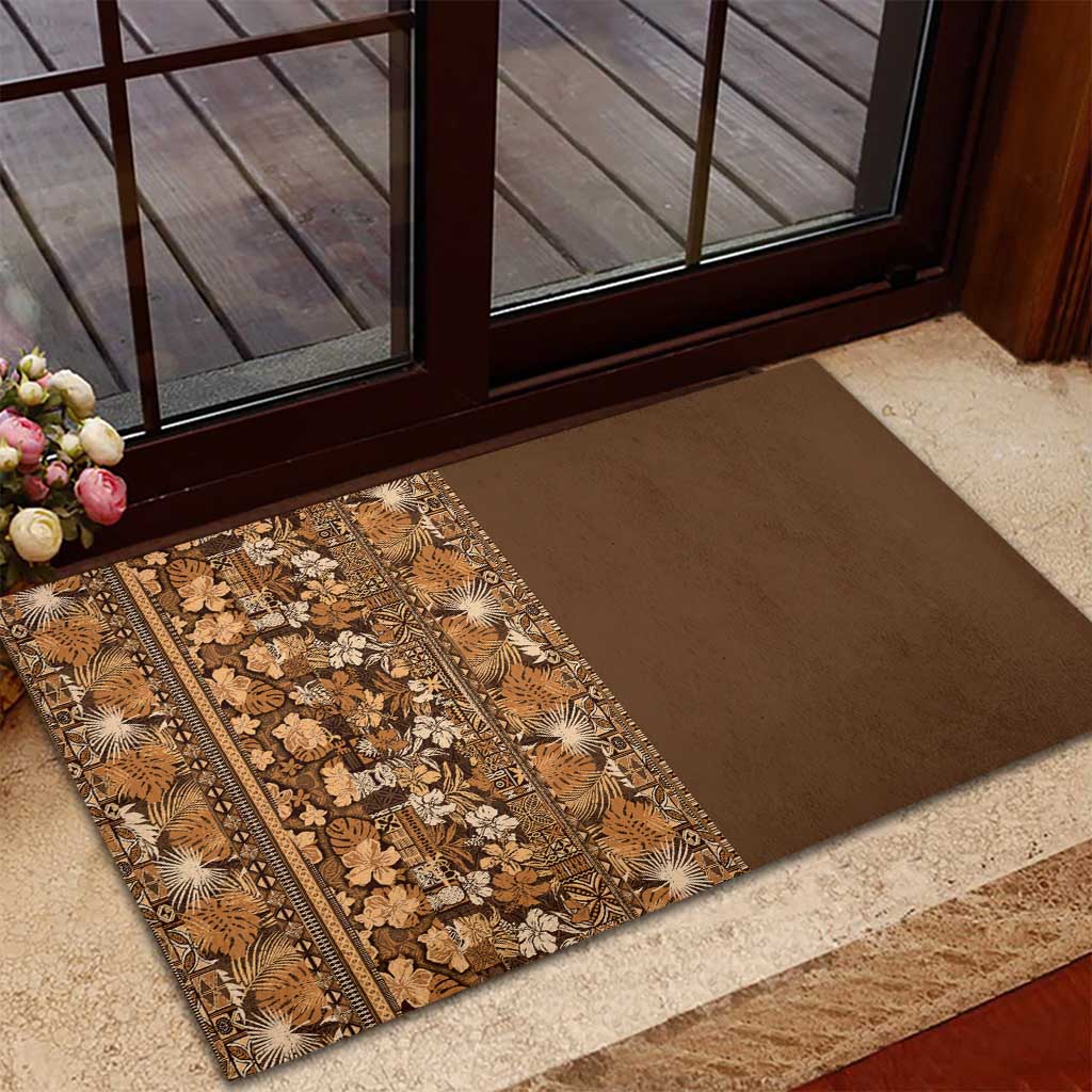 Hawaiian Tribal Elements Hibiscus Rubber Doormat Gold Pattern - Polynesian Pride