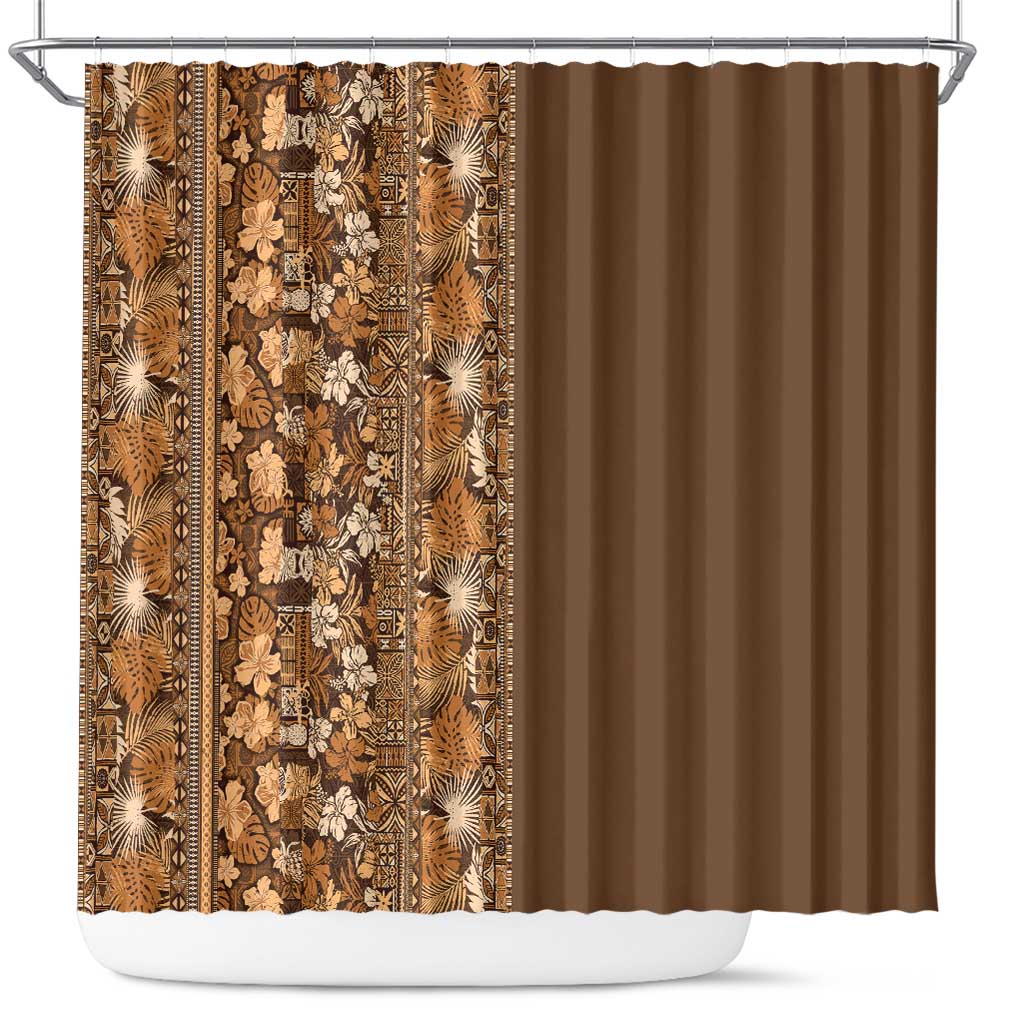 Hawaiian Tribal Elements Hibiscus Shower Curtain Gold Pattern - Polynesian Pride