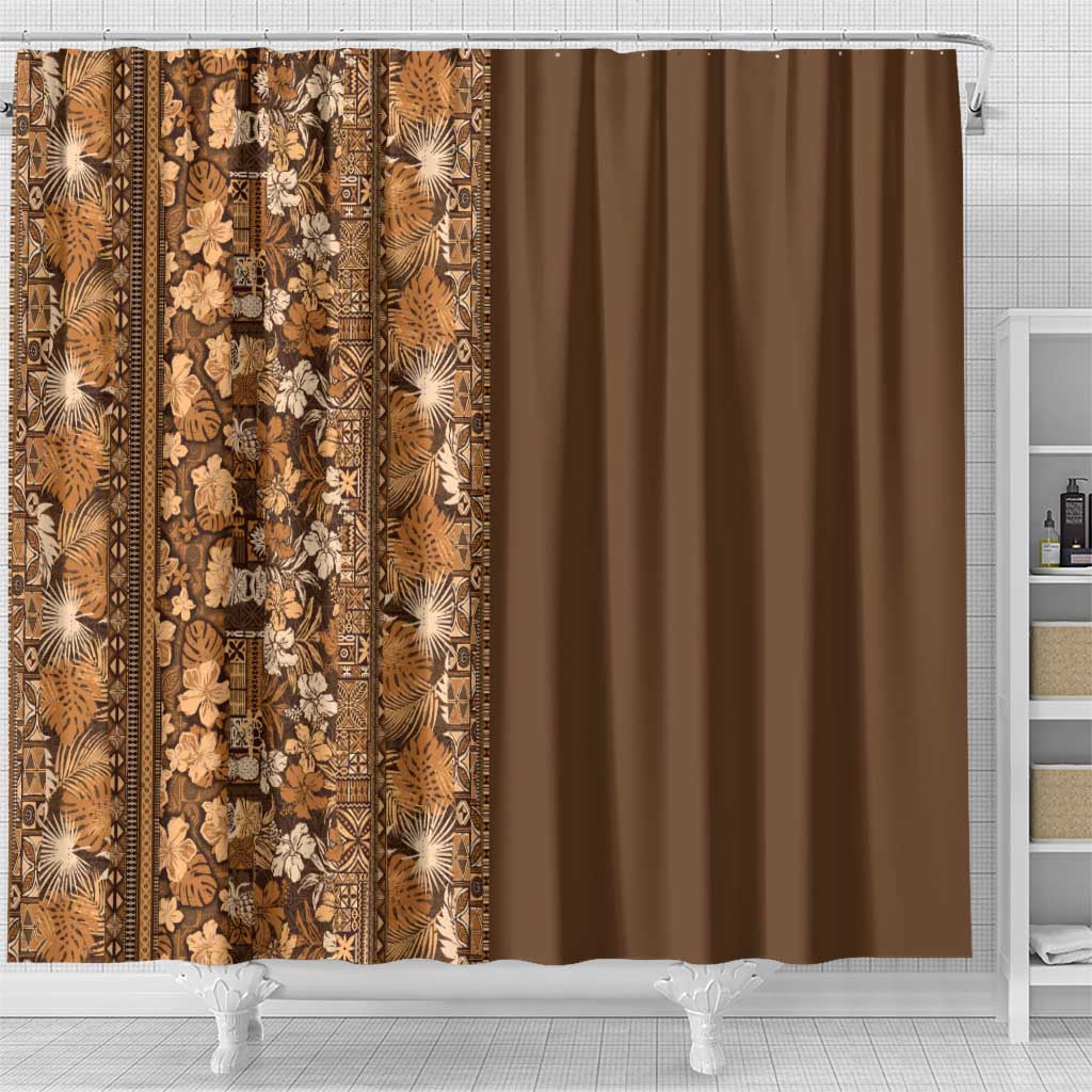 Hawaiian Tribal Elements Hibiscus Shower Curtain Gold Pattern - Polynesian Pride