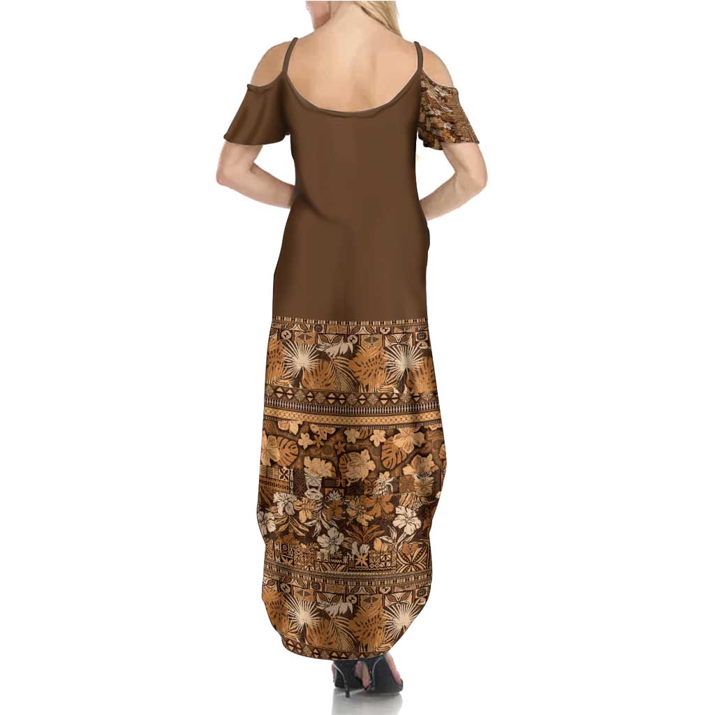 Hawaiian Tribal Elements Hibiscus Summer Maxi Dress Gold Pattern - Polynesian Pride