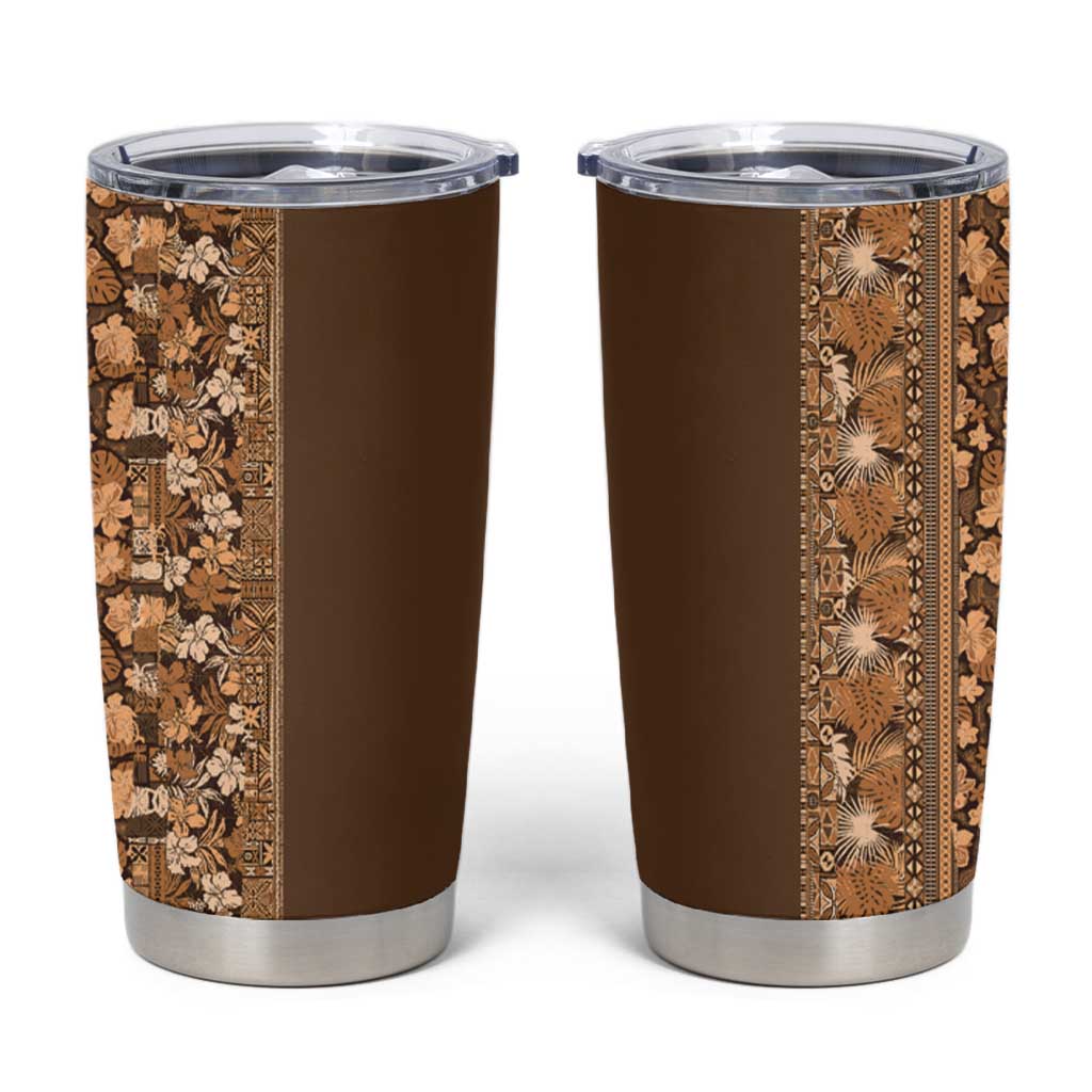 Hawaiian Tribal Elements Hibiscus Tumbler Cup Gold Pattern - Polynesian Pride