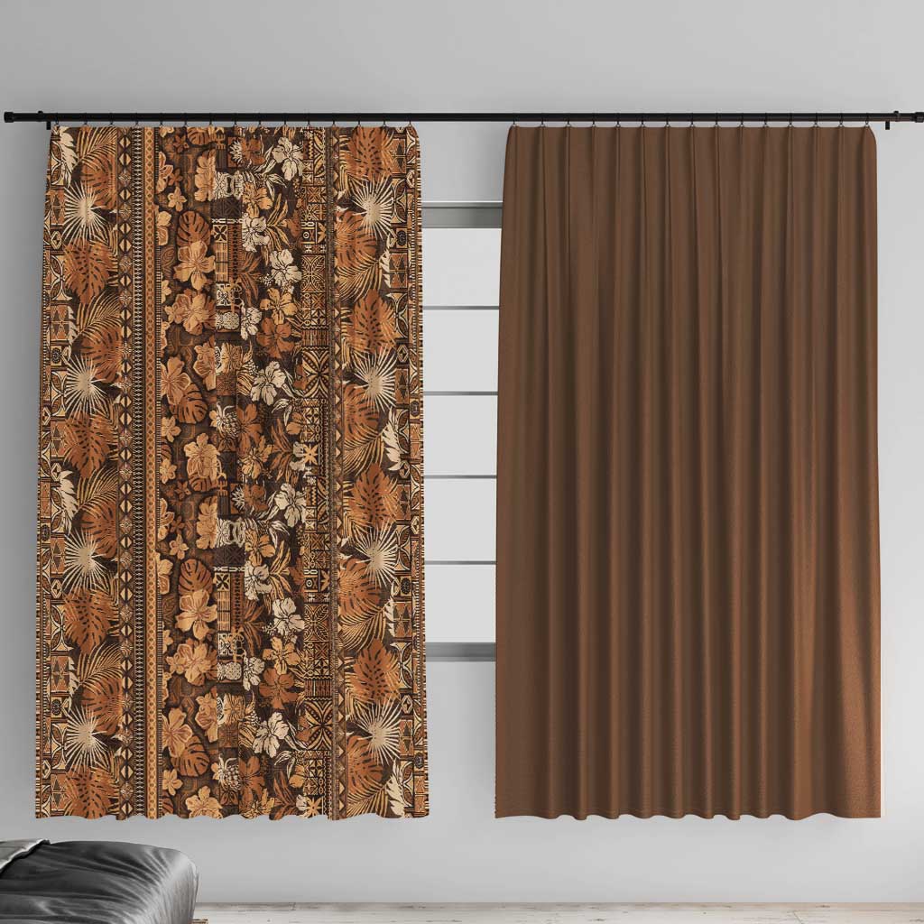 Hawaiian Tribal Elements Hibiscus Window Curtain Gold Pattern - Polynesian Pride