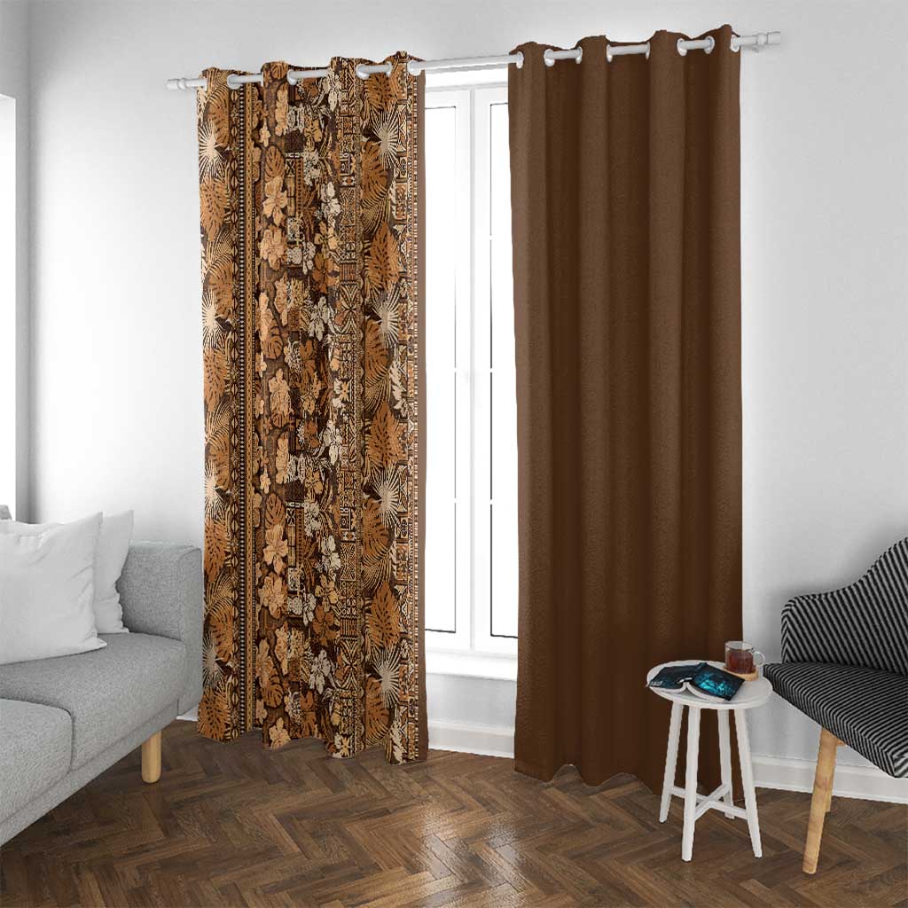 Hawaiian Tribal Elements Hibiscus Window Curtain Gold Pattern - Polynesian Pride