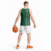 Hawaiian Tribal Elements Hibiscus Basketball Jersey Green Pattern - Polynesian Pride