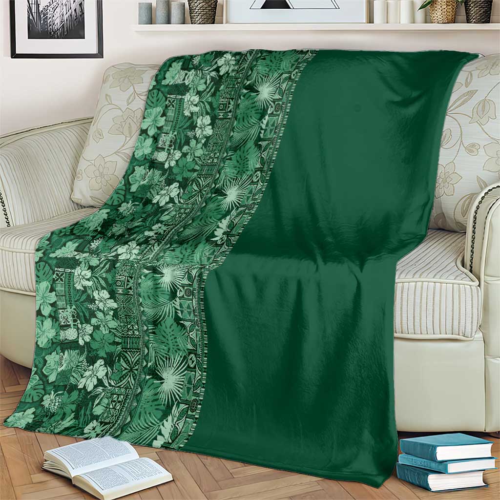 Hawaiian Tribal Elements Hibiscus Blanket Green Pattern - Polynesian Pride