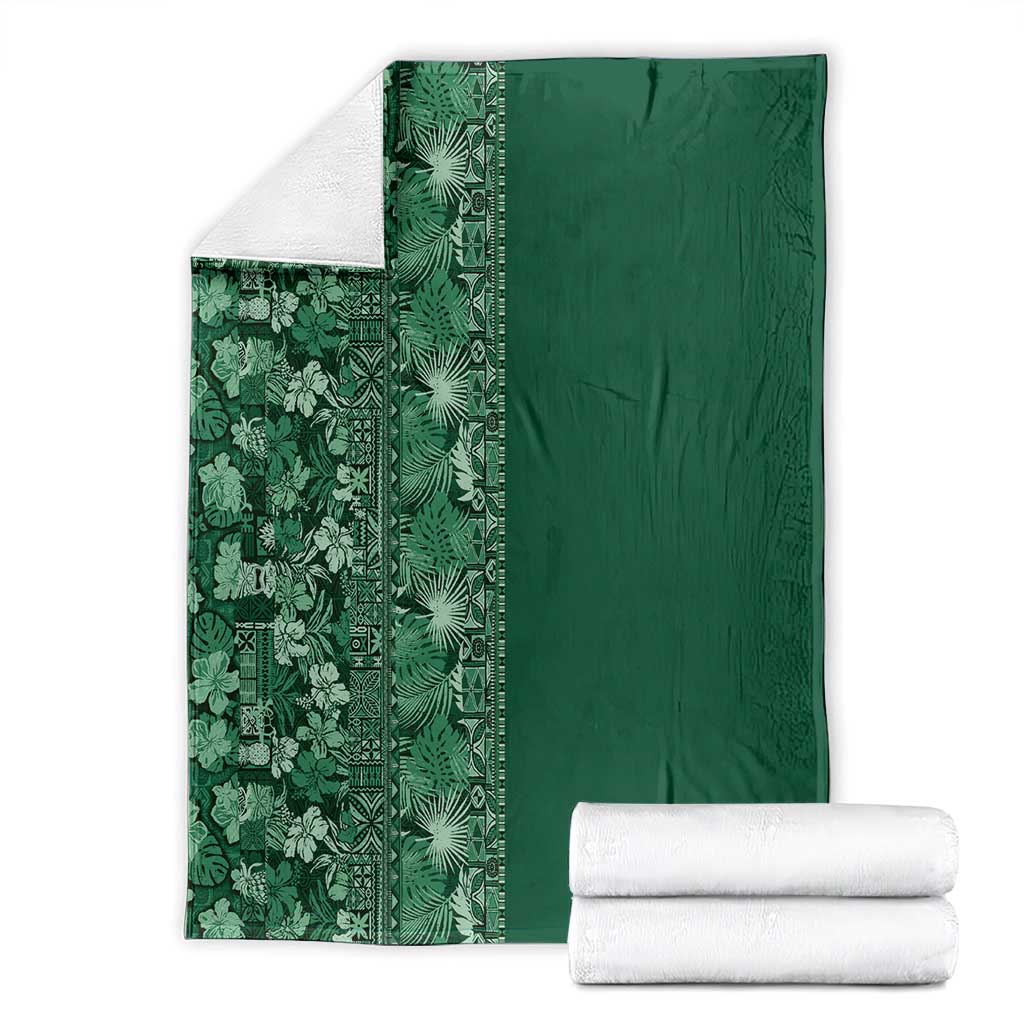 Hawaiian Tribal Elements Hibiscus Blanket Green Pattern - Polynesian Pride