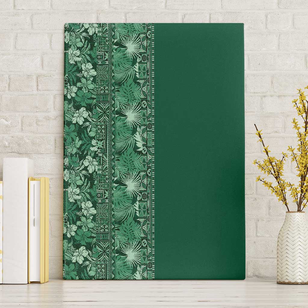 Hawaiian Tribal Elements Hibiscus Canvas Wall Art Green Pattern - Polynesian Pride