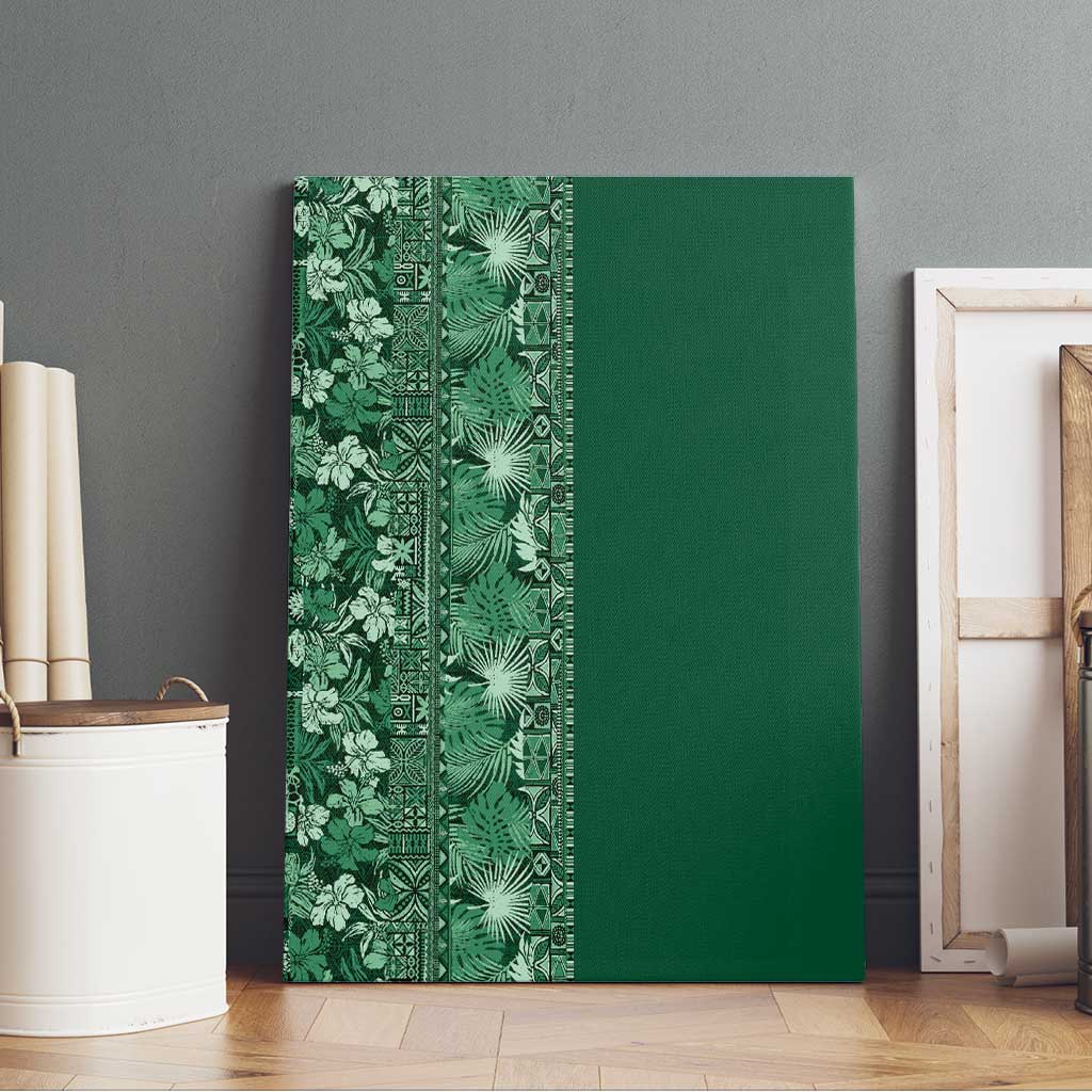 Hawaiian Tribal Elements Hibiscus Canvas Wall Art Green Pattern - Polynesian Pride