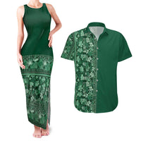 Hawaiian Tribal Elements Hibiscus Couples Matching Tank Maxi Dress and Hawaiian Shirt Green Pattern - Polynesian Pride