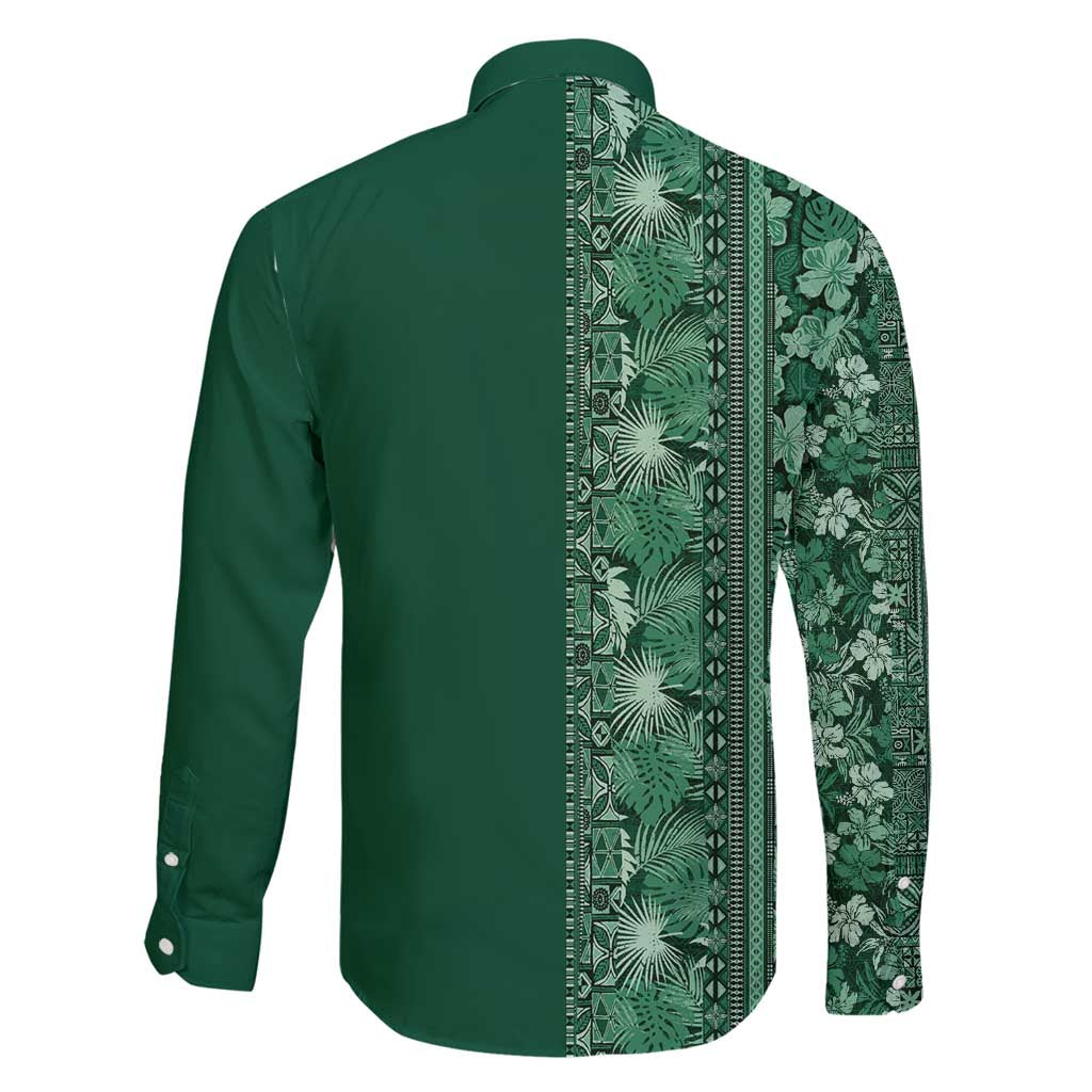 Hawaiian Tribal Elements Hibiscus Family Matching Puletasi and Hawaiian Shirt Green Pattern - Polynesian Pride