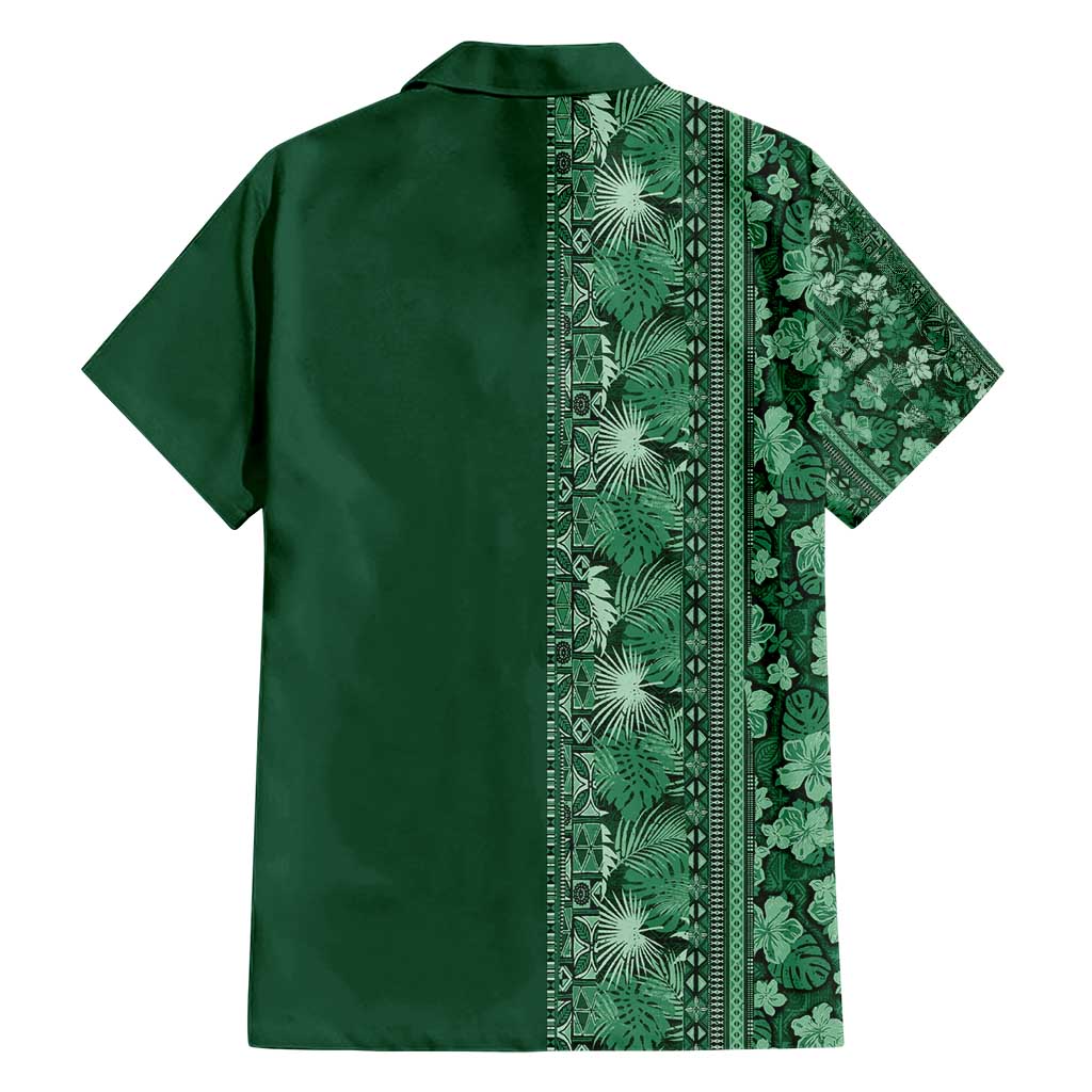 Hawaiian Tribal Elements Hibiscus Family Matching Short Sleeve Bodycon Dress and Hawaiian Shirt Green Pattern - Polynesian Pride