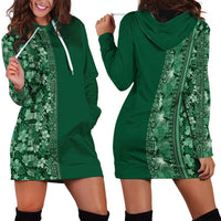 Hawaiian Tribal Elements Hibiscus Hoodie Dress Green Pattern - Polynesian Pride