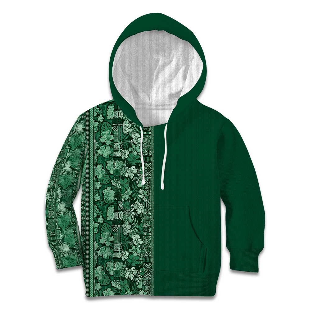 Hawaiian Tribal Elements Hibiscus Kid Hoodie Green Pattern - Polynesian Pride