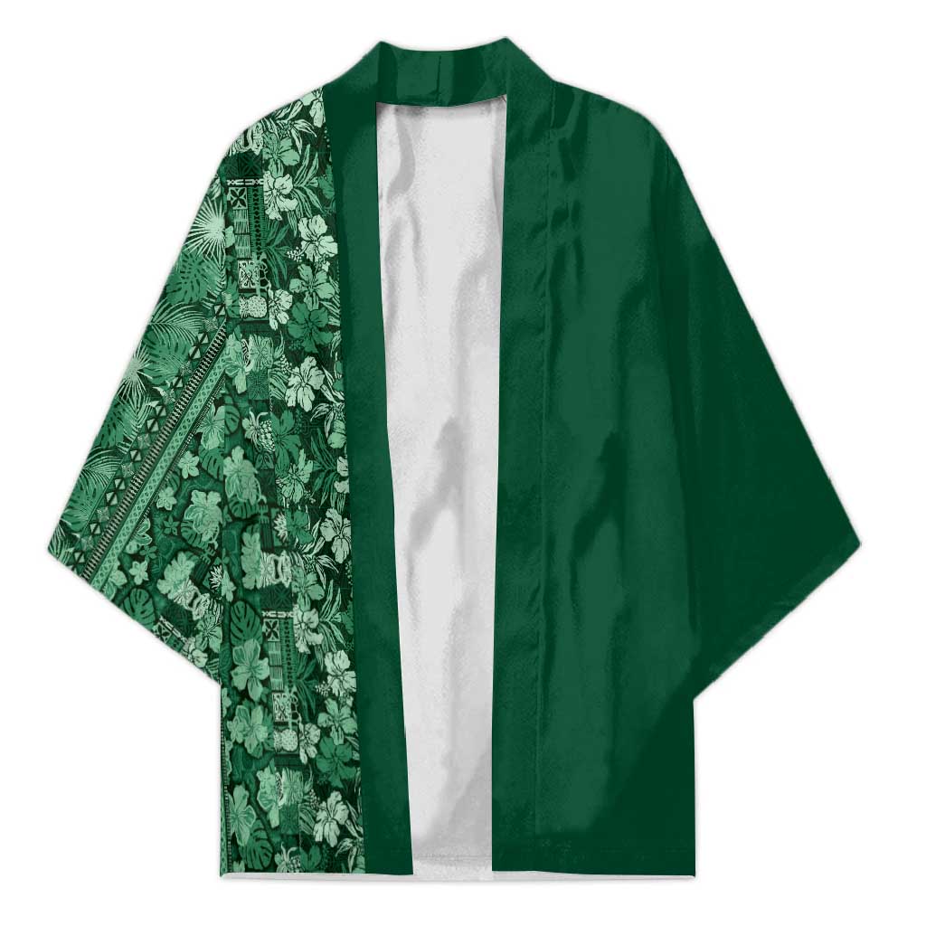 Hawaiian Tribal Elements Hibiscus Kimono Green Pattern - Polynesian Pride
