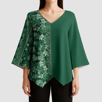 Hawaiian Tribal Elements Hibiscus Kimono Sleeve Blouse Green Pattern - Polynesian Pride