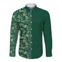 Hawaiian Tribal Elements Hibiscus Long Sleeve Button Shirt Green Pattern - Polynesian Pride