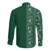 Hawaiian Tribal Elements Hibiscus Long Sleeve Button Shirt Green Pattern - Polynesian Pride